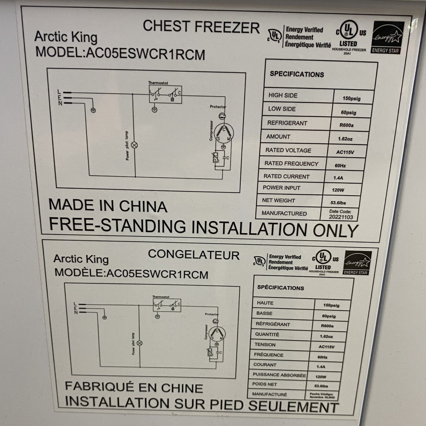 Arctic King 5.0 cu ft Chest Freezer - (USED)