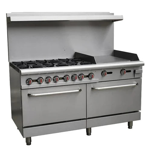 Canco 60" Commercial Natural Gas Burner Stove Top Range with 2 Ovens