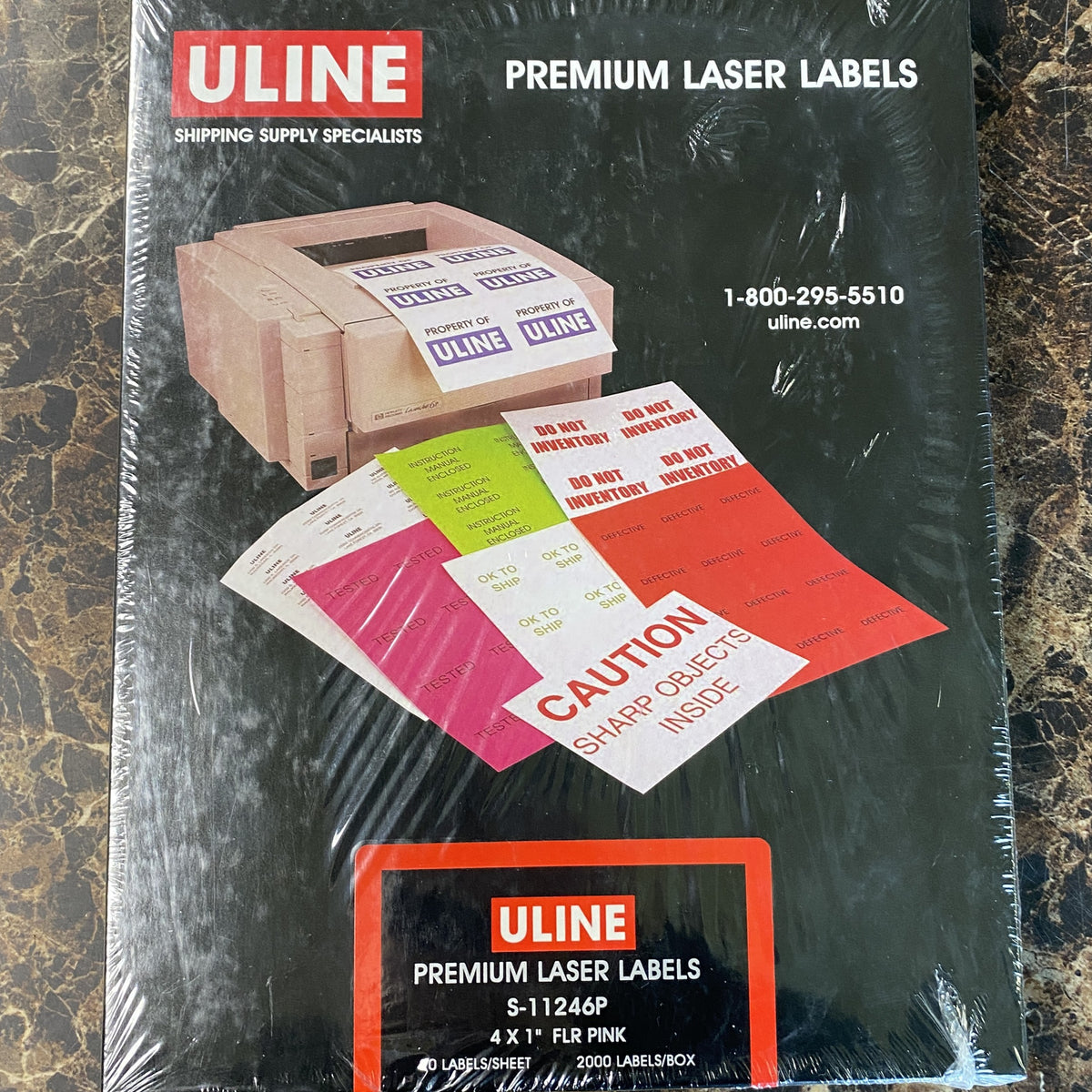 Uline Laser Labels - Fluorescent Pink 4x1"