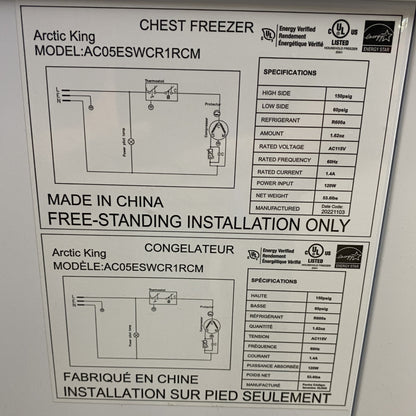 Arctic King 5.0 cu ft Chest Freezer - (USED)