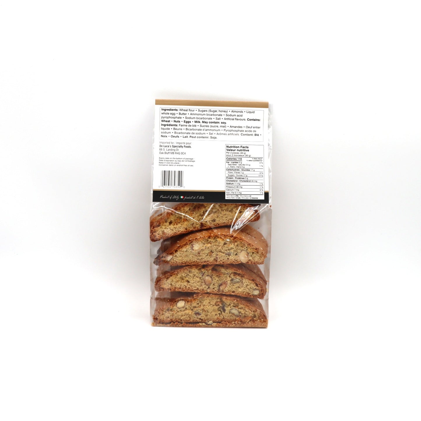 Biscotti - Almond - Back - De Luca's Specialty Foods - AgriTech North