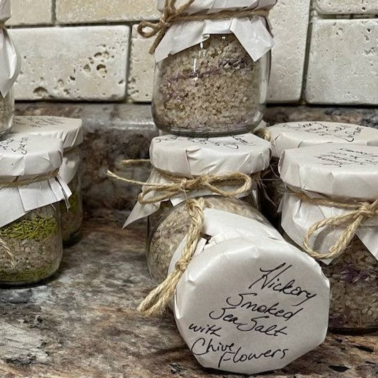 Salt - Chive Blossom -  Hickory Smoked Sea Salt (175g) by Foraged North — Spices — Foraged North – Hickory Smoked Sea Salt...