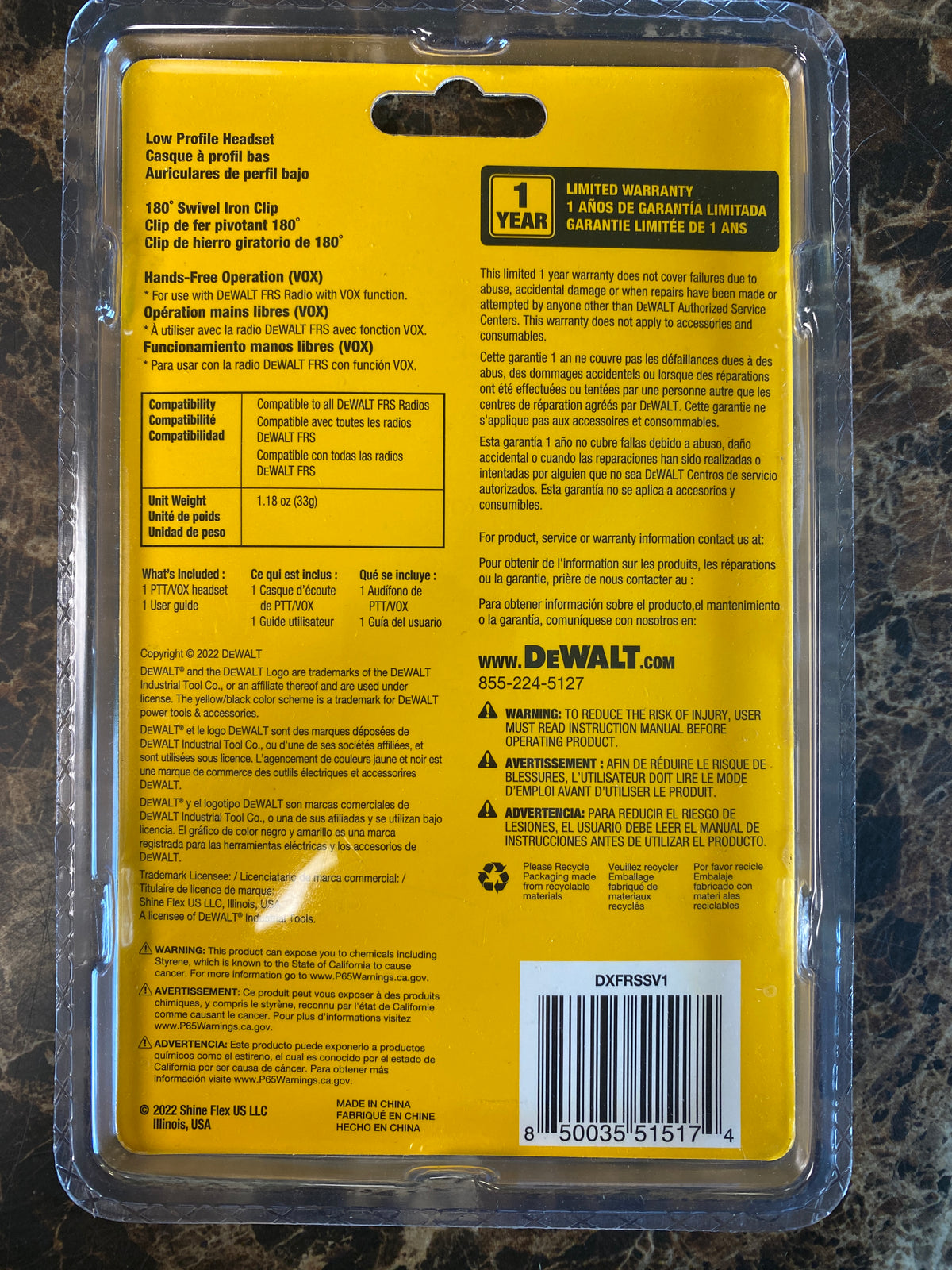 DeWALT Headset with PTT/VOX MIC