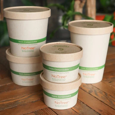 No Tree Paper Bowls with Bio Lining & Kraft Paper Lids