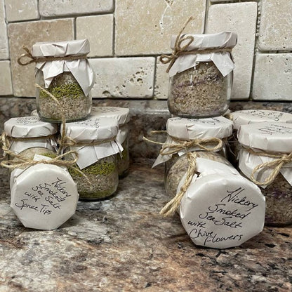 Salt - Garlic Scapes -  Hickory Smoked Sea Salt (175g) by Foraged North — Spices — Foraged North – Hickory Smoked Sea Salt...