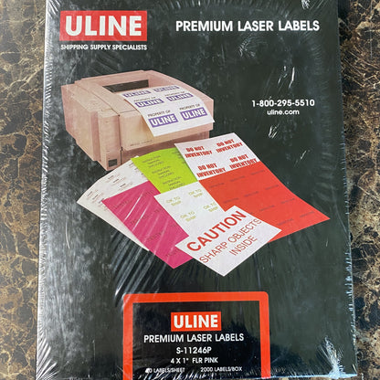 Uline Laser Labels - Fluorescent Pink 4x1"