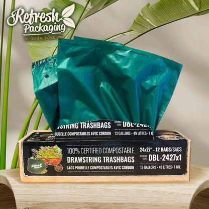 Compostable Drawstring Trash Bags - Refresh Packaging - AgriTech North