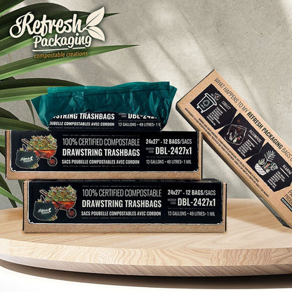Compostable Drawstring Trash Bags - Refresh Packaging - AgriTech North