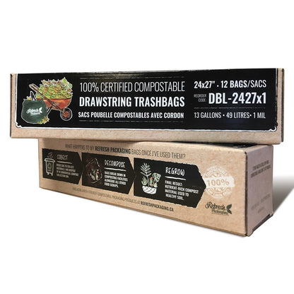 Compostable Drawstring Trash Bags - Refresh Packaging - AgriTech North