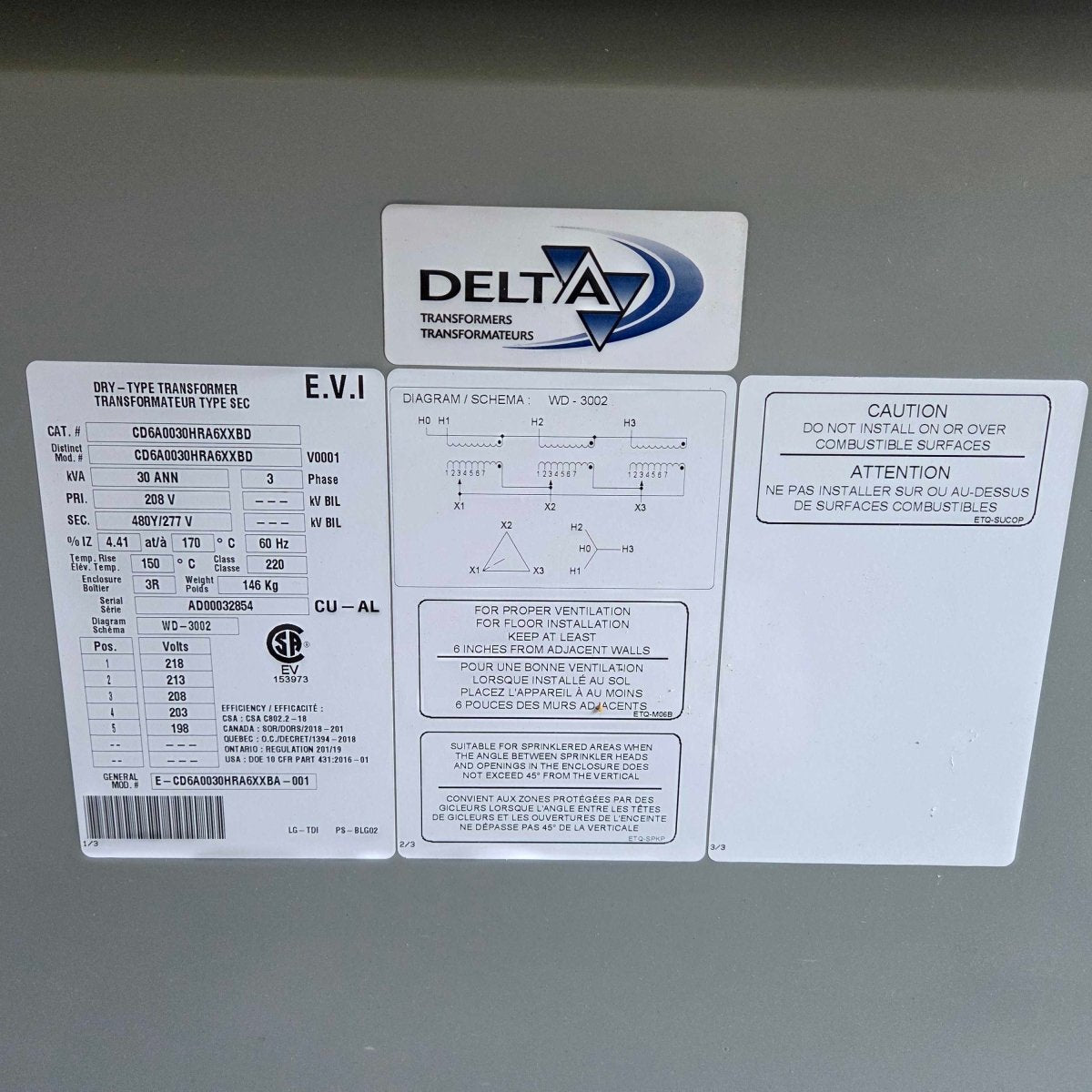 Electrical Transformer 208V - > 480Y/277V (NEW) - Delta Transformers - AgriTech North