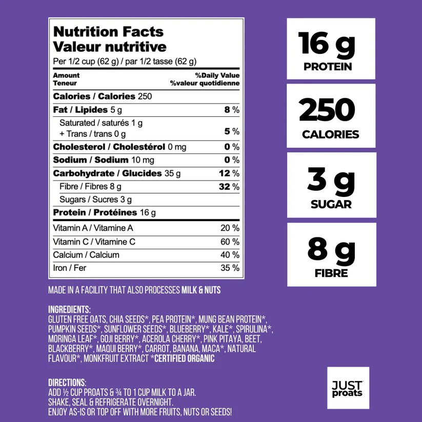 High Protein Oatmeal - Blueberry Muffin | Just Proats