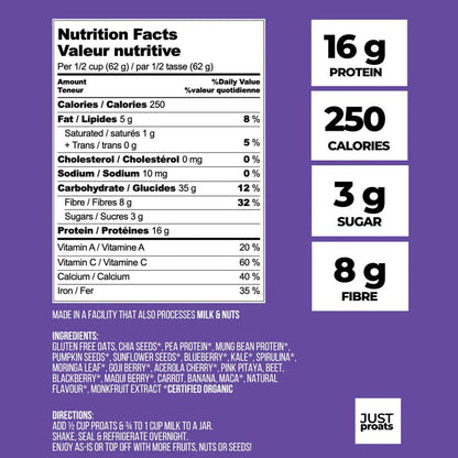 High Protein Oatmeal - Blueberry Muffin | Just Proats