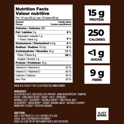 High Protein Oatmeal - Dark Chocolate Brownie | Just Proats