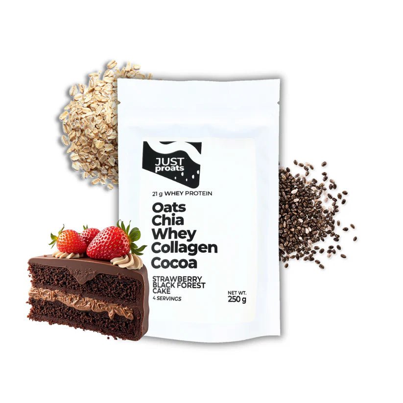 High Protein Oatmeal - Strawberry Black Forest Cake | Just Proats