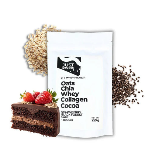 High Protein Oatmeal - Strawberry Black Forest Cake | Just Proats
