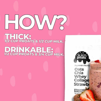 High Protein Oatmeal - Strawberry Sundae | Just Proats