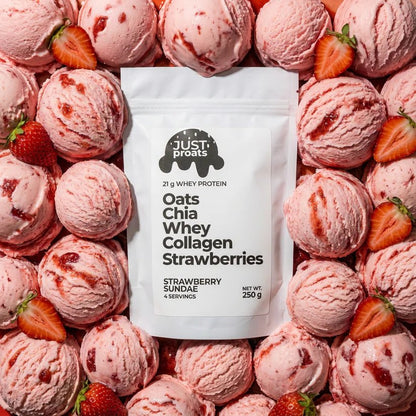 High Protein Oatmeal - Strawberry Sundae | Just Proats