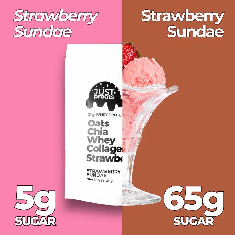 High Protein Oatmeal - Strawberry Sundae | Just Proats