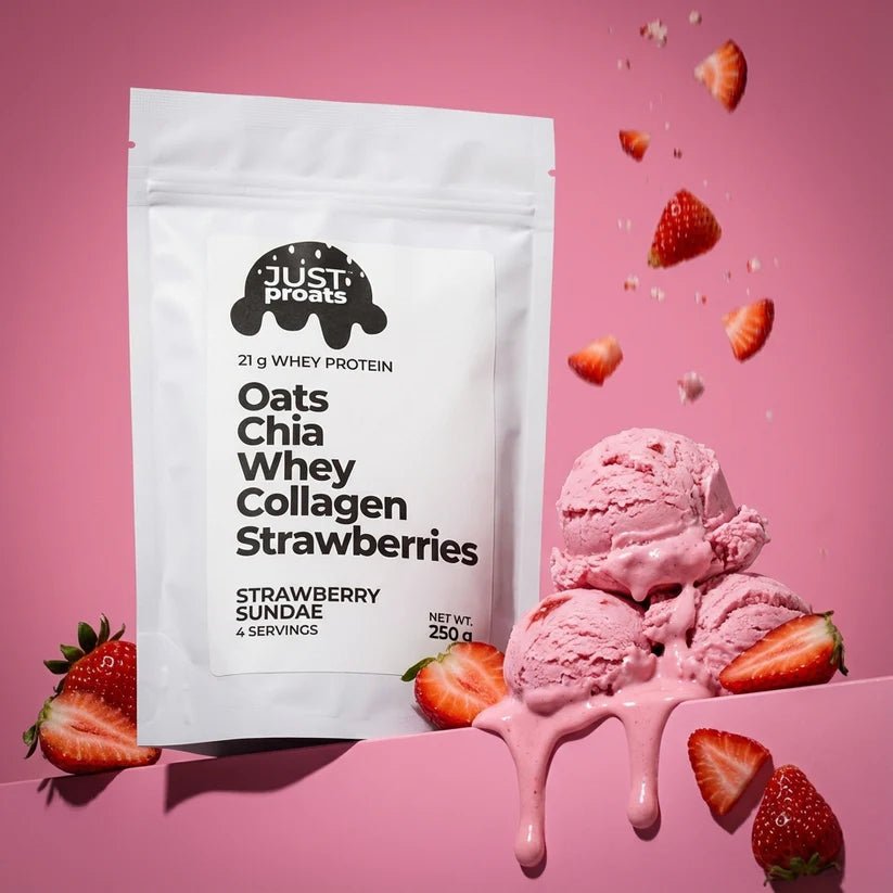 High Protein Oatmeal - Strawberry Sundae | Just Proats