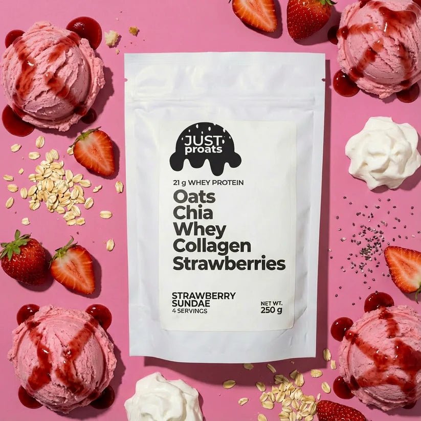 High Protein Oatmeal - Strawberry Sundae | Just Proats