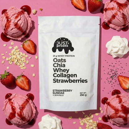 High Protein Oatmeal - Strawberry Sundae | Just Proats